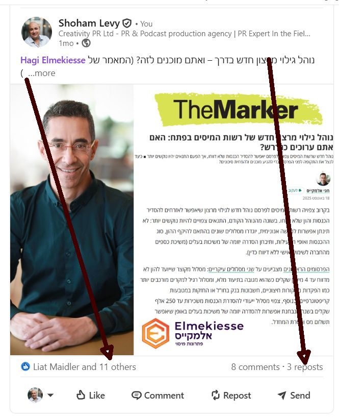 הדוגמה הקלאסית היא איך למנף כתבת יחסי ציבור, בתוך הלינקדאין, כאן למשל עלה פוסט קרוסלה כלומר קובץ PDF לתוך לינקדאין